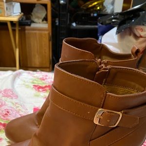 Brown booties wedge women shoes